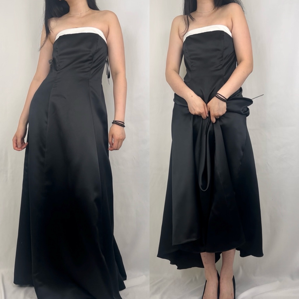 Nwt Vintage Rachel Kaye Black Satin Strapless Formal Maxi Floor Length Gown